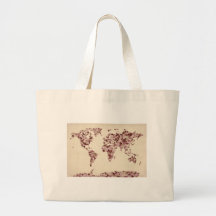 Carte de coeurs d'amour de la carte du monde sacs