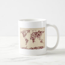 Carte de coeurs d'amour de la carte du monde tasses à café