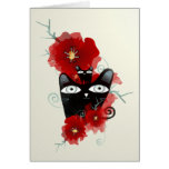 Carte de coucher du soleil de chats et de fleurs