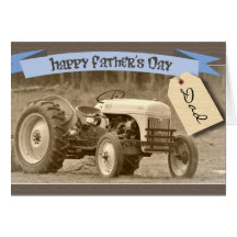 Carte de fête des pères avec le tracteur
