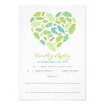 Carte de feuille et de coeur RSVP d'inséparable Faire-part Personnalisé