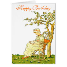 Carte de joyeux anniversaire - fille sous l'arbre