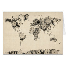 Carte de la carte du monde de vieilles horloges