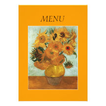 Carte de menu de dîner, vase avec douze tournesols cartons d'invitation