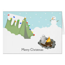 CARTE DE NOËL DE CAMPING DE TENTE D'HIVER