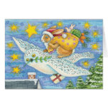 Carte de Noël de hibou et de lapin - carte de vaca