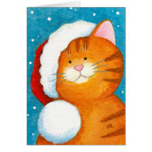 Carte de Noël orange de fête mignonne de chat tigr