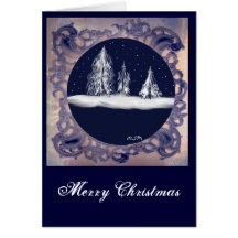Carte de Noël sapins +cuvette antique