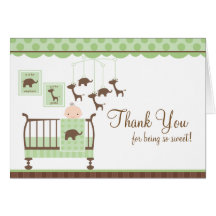 Carte de note de Merci de vert de pièce de bébé