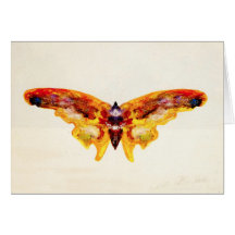 Carte de note pourpre et jaune vintage de papillon