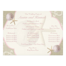 Carte de programme vintage de mariage de plage faire-parts