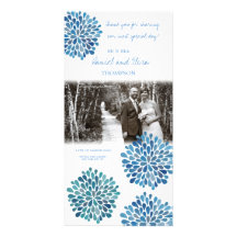 Carte de remerciements floral bleu de mariage photocartes