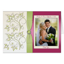 Carte de remerciements rose et vert avec la photo
