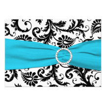 Carte- de réponse bleue blanche IMPRIMÉE de damass Faire-part Personnalisé
