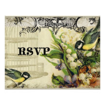 Carte de réponse de RSVP - cage à oiseaux jaune de Invitations