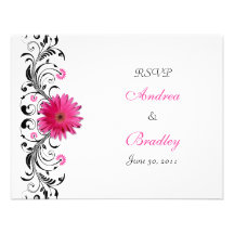 Carte- de réponse florale de la marguerite rose RS Faire-parts