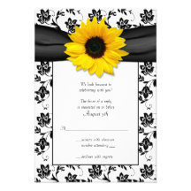 Carte- de réponse florale noire et blanche de mari invitations personnalisées