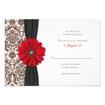 Carte- de réponse rouge de damassé de marguerite d faire-parts