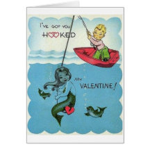 Carte de Saint-Valentin de sirène accrochée par cr