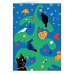 Carte de vacances d'arbre de Noël d'oiseau de chat