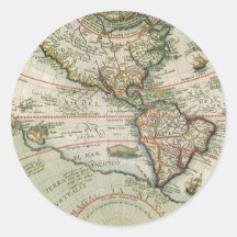 Carte de Vieux Monde antique des Amériques, 1597 Autocollants Ronds