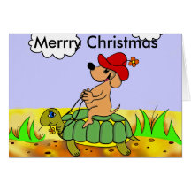carte de voeux "chien et tortue " Merry Christmas