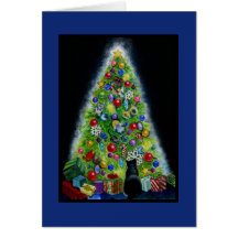 Carte de voeux de chat d'arbre de Noël