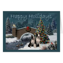 Carte de voeux de soirée de Noël de Boston Terrier