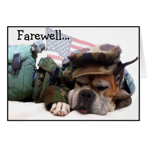 Carte de voeux militaire d'adieu de chien de boxeu