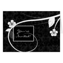 Carte de voeux noire blanche de damassé florale d'
