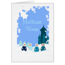 carte de voeux poupées russes bleues