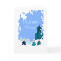 carte de voeux poupées russes bleues