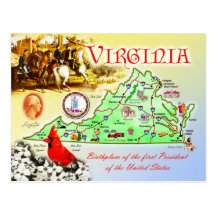Carte d'état de la Virginie Cartes Postales