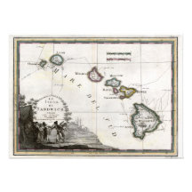Carte d'Hawaï avec la vignette de capitaine Cook Faire-part Personnalisé