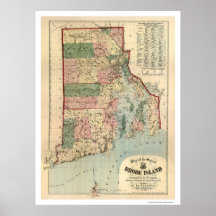 Carte d'Île de Rhode et des plantations 1880 de Pr Affiches