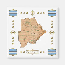 Carte du Botswana + Aimant de drapeaux