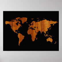 carte du monde - texture en bois affiche