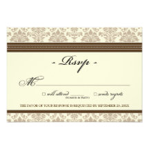 Carte élégante de la damassé RSVP (chocolat/crème) Invitations Personnalisées