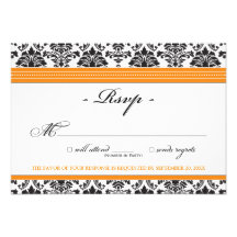 Carte élégante de la damassé RSVP (orange) Invitations