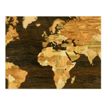 Carte en bois du monde carte postale