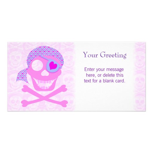 Carte faite sur commande de crâne rose de pirate cartes de vœux avec photo