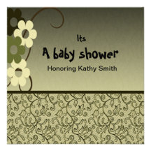 Carte florale de baby shower de damassé de Brown Invitations