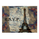 carte française vintage de rsvp de mariage cartes postales