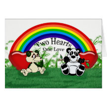 Carte lesbienne gaie vierge d'amour avec des panda