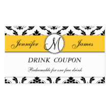 Carte libre de bon de boissons de mariage jaune de cartes de visite personnelles