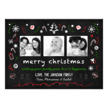 Carte lunatique de tableau de Noël avec 3 photos Invitations Personnalisables