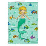 Carte mignonne de sirène et de poissons