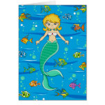 Carte mignonne de sirène et de poissons