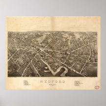 Carte panoramique antique de Medford le Massachuse Posters