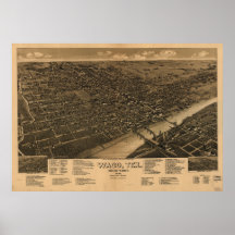 Carte panoramique antique de Waco le Texas 1886 Posters